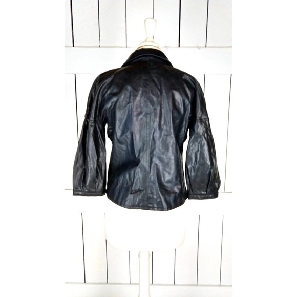 Tex by Max Azria cropped black leather blazer jacket small - Picture 2 of 5